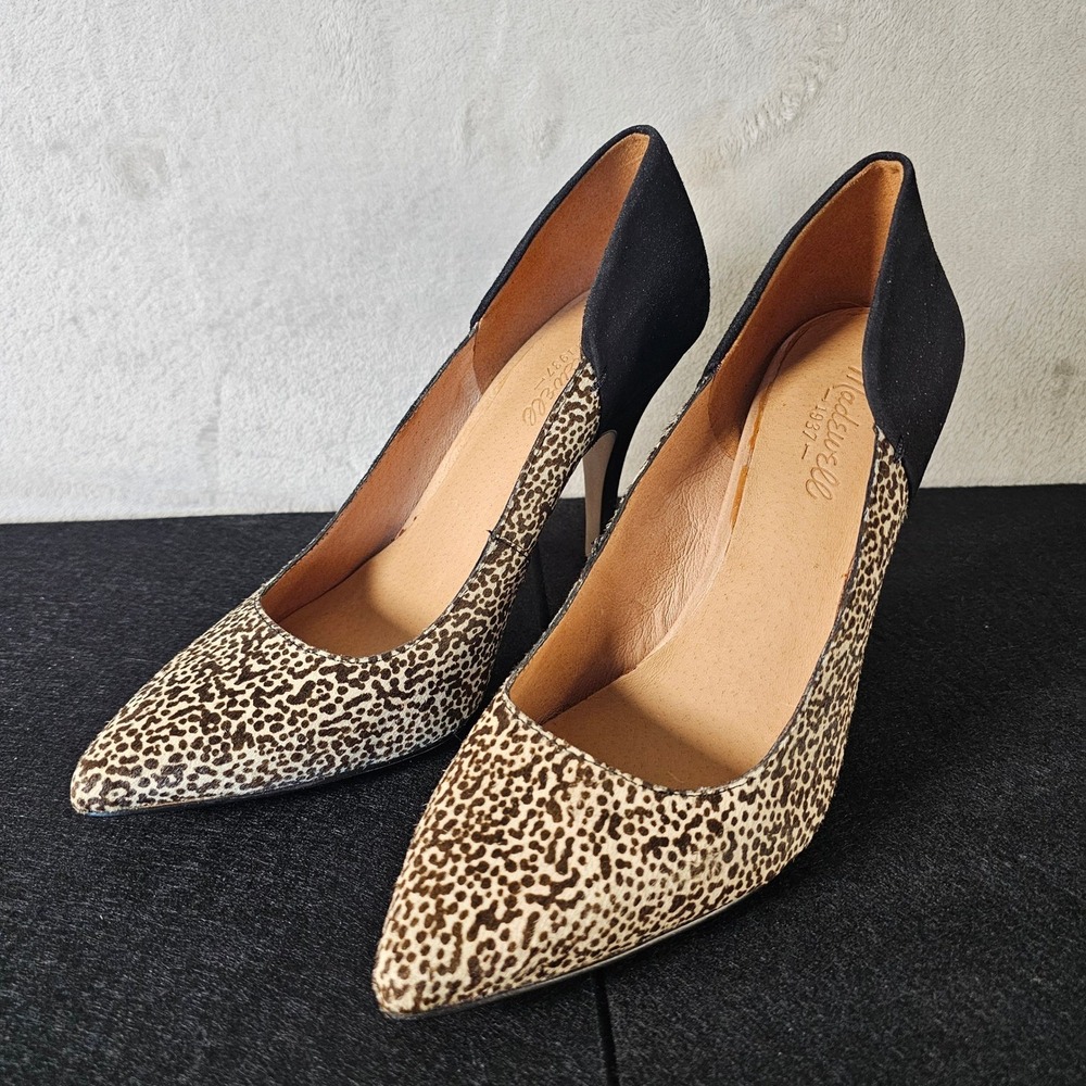 Madewell Calf Hair Animal Print Pointed Toe Stiletto Pumps Black Tan Women's 9.5